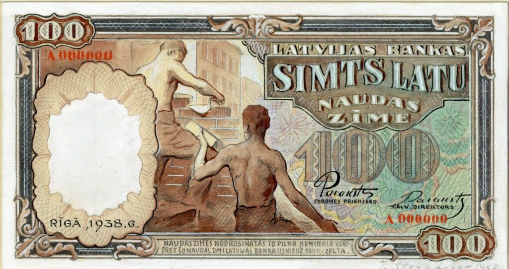 Jānis Šternbergs. One Hundred Lats. Design for a Bank of Latvia banknote. 1938
